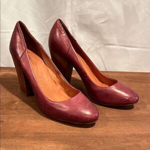 Madewell Burgundy Distressed Leather Block Heels Frankie Pumps size 10